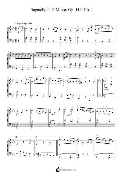 Bagatelle in G Minor, Op. 119, No. 1 Sheet Music by Ludwig van Beethoven-Arr.Werfith