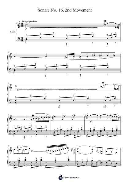 Piano Sonata No. 16 in C Major, K. 545: II. Andante Sheet Music by Ludwig van Beethoven-Arr.Bercob