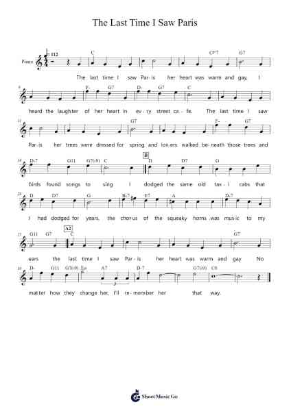 The Last Time I Saw Paris Sheet Music by Jerome Kern-Arr.Atwright