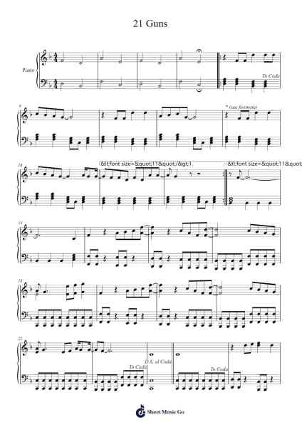 21 Guns Sheet Music by Green Day-Arr.Ninah