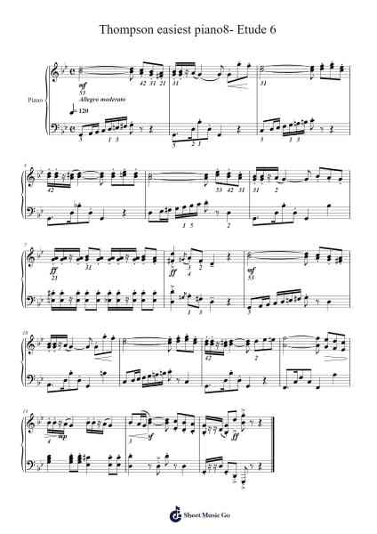 Thompson easiest piano8- Etude 6 Sheet Music by John Thompson-Arr.Molthel