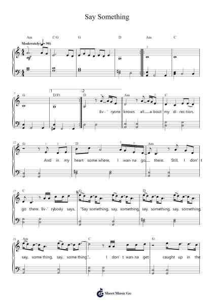 Say Something Sheet Music by Justin Timberlake-Arr.Fitchnolds Hartewy
