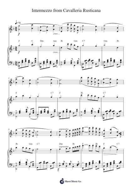 Intermezzo from Cavalleria Rusticana Sheet Music by Pietro Mascagni-Arr.Geornic Hicksjoe