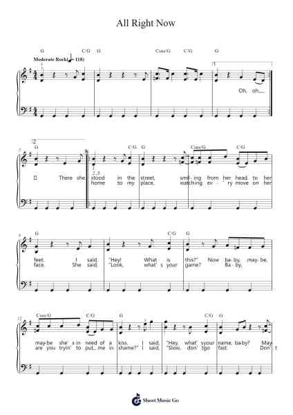 All Right Now Sheet Music by Free-Arr.Yvettenat Iveshall