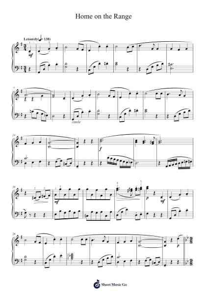 Home on the Range Musica per pianoforte di Daniel E. Kelley - Arr.Vanralph Aunald