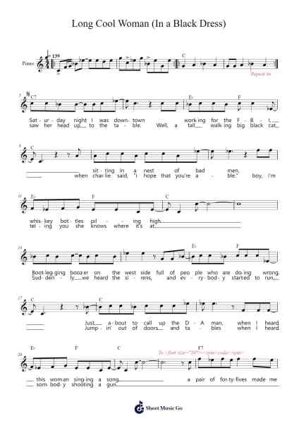 Long Cool Woman (In a Black Dress) Sheet Music by The Hollies-Arr.Noahsweet