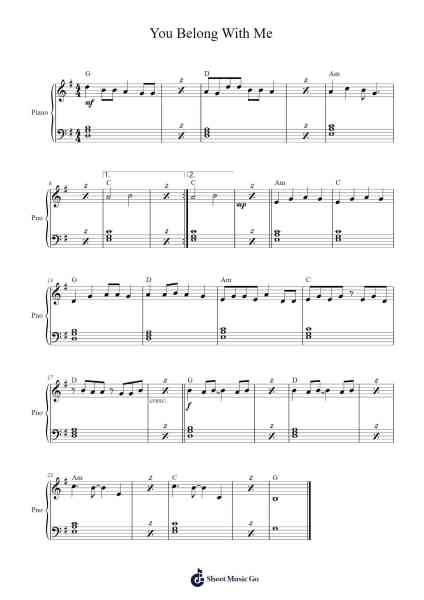 You Belong With Me Sheet Music by Taylor Swift-Arr.Moulboyce