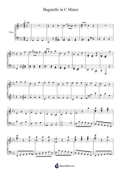 Bagatelle in C Minor, WoO 52 Sheet Music by Ludwig van Beethoven-Arr.Pritience