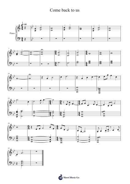 Come Back to Us, 1917 Sheet Music by Misc Soundtrack-Arr.Caescott