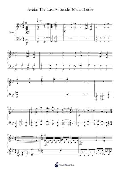 Avatar The Last Airbender Main Theme Sheet Music by The Track Team-Arr.Pullzie Willmiles