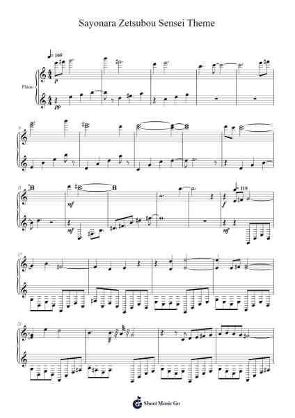 Sayonara Zetsubou Sensei Theme Sheet Music by Hasegawa Tomoki-Arr.Popfer