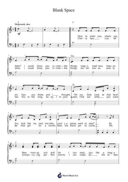 Blank Space Musica per pianoforte di Taylor Swift - Arr.Reyblume Poundtor