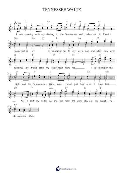 TENNESSEE WALTZ Sheet Music by Patti Page-Arr.Cookdunn