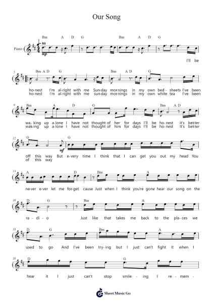 Our Song Sheet Music by Anne-Marie/Niall Horan-Arr.Brownend Bonckey