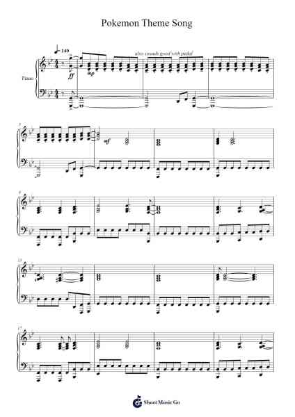 Pokemon Theme Song Sheet Music by Misc Cartoons-Arr.Boothmore Petwald