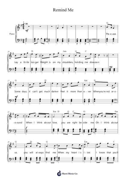 Remind Me Sheet Music by Lachlan McRae-Arr.Carldith Saxdunn