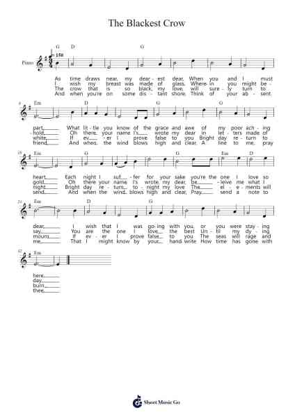 The Blackest Crow Sheet Music by Traditional-Arr.Zaharte Whlith
