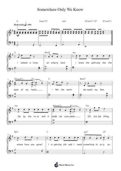 Somewhere Only We Know Sheet Music by Keane-Arr.Armlogg Maugvelt