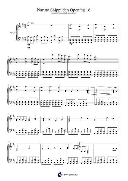Naruto Shippuden Opening 16 Sheet Music by Kanaboon-Arr.Simpbrown