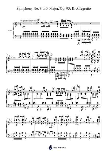 Symphony No. 8 in F Major, Op. 93: II. Allegretto (Piano solo) Sheet Music by Ludwig van Beethoven-Arr.Bulgy Boylebaird