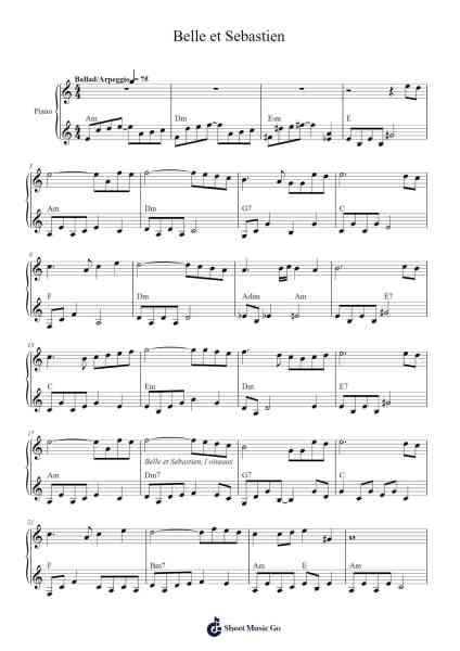 Belle et Sebastien Sheet Music by -Arr.Francespkins Vicpham