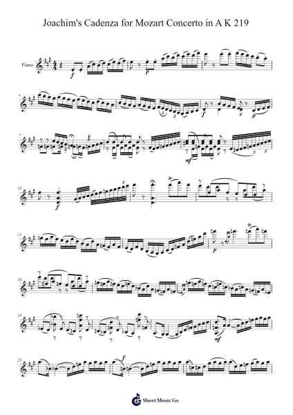 Mozart: Violin Concerto No. 5 in A Major, K. 219 "Turkish": Joachim's Cadenza Sheet Music by Wolfgang Amadeus Mozart-Arr.Walry