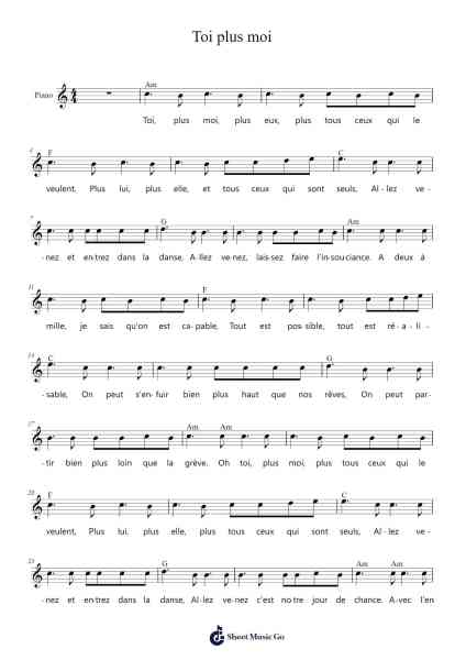 Toi plus moi Sheet Music by Grégoire-Arr.Windict