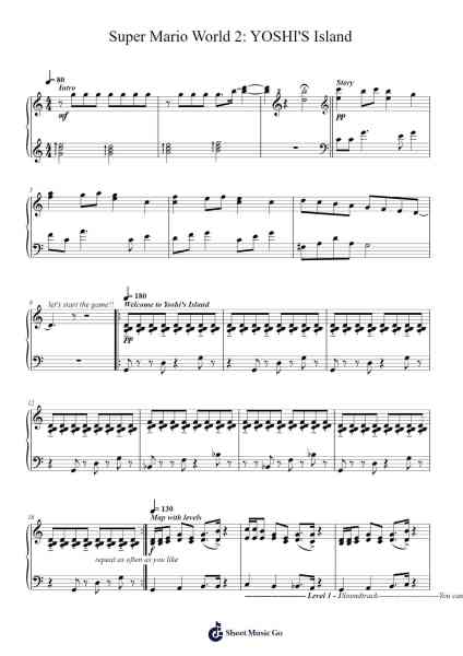 Super Mario World 2: YOSHI'S Island (Piano Solo) Sheet Music by SNES-Arr.Mollwalsh Dinions