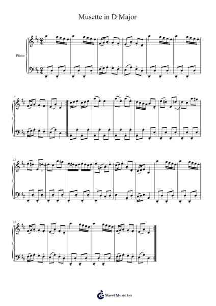 Musette in D Major Sheet Music by Johann Sebastian Bach-Arr.Hooters Xenie