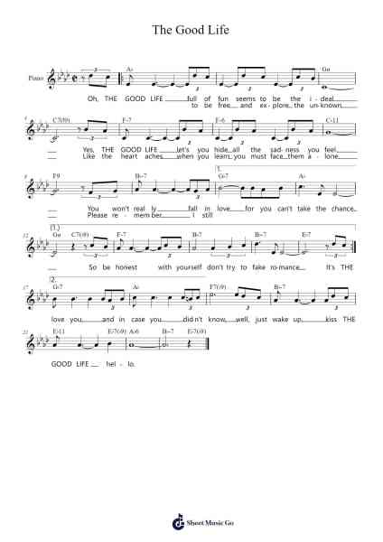 The Good Life Sheet Music by Frank Sinatra/Sammy Davis Jr./Tony Bennett-Arr.Youngvian