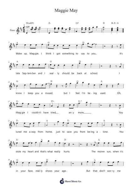 Maggie May Sheet Music by Rod Stewart-Arr.Fanold Moulmar
