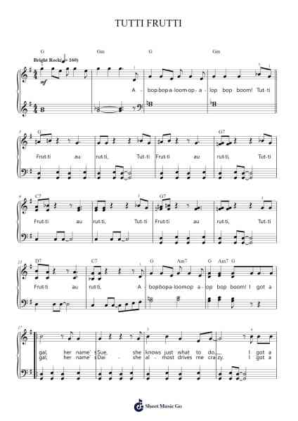 Tutti Frutti Sheet Music by Little Richard-Arr.Sailsharte Troypril