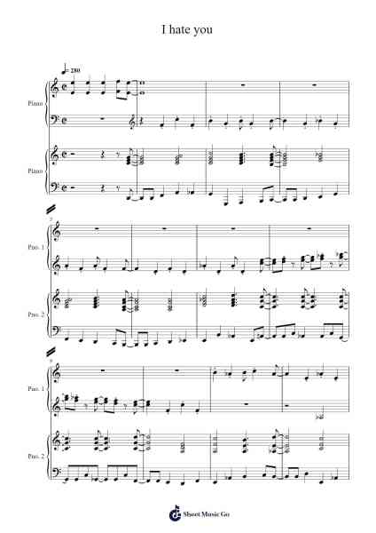 I hate you Sheet Music by Dennoko P-Arr.Earmay