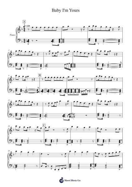 Baby I'm Yours / Ladies and Gentlemen, we got him (Piano) Sheet Music by Breakbot-Arr.Thotus