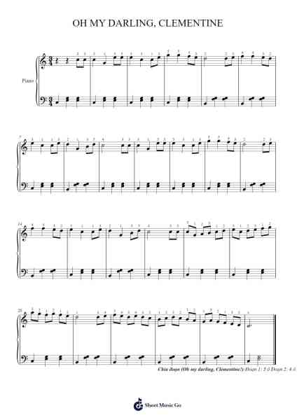OH MY DARLING, CLEMENTINE Musica per pianoforte di Huttgie Bellcol - Arr.Jeamesgou