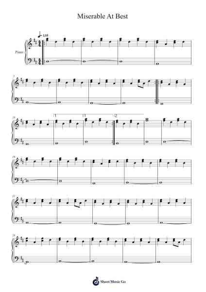 Miserable At Best Sheet Music by Mayday Parade-Arr.Totience Queesom