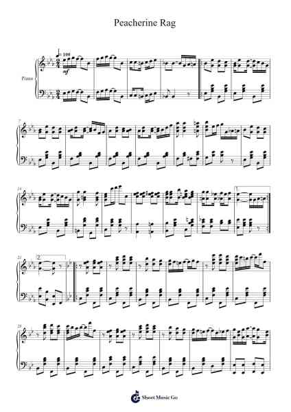 Peacherine Rag Sheet Music by Scott Joplin-Arr.Kelins Woothe