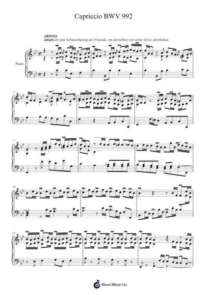 Capriccio on the Departure of a Beloved Brother in B-flat Major, BWV 992 Sheet Music by J.S. Bach-Arr.Joejosh Demptout