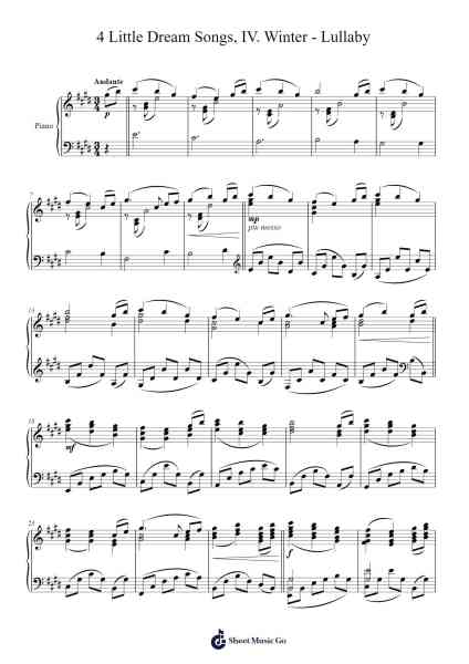 4 Little Dream Songs, IV. Winter - Lullaby "I hope the world is here tomorrow..." Sheet Music by Takashi Yoshimatsu-Arr.Restan