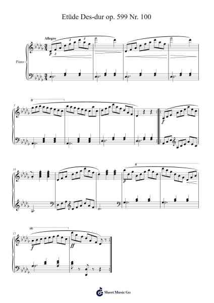 Etüde in Des-dur, Op. 599, No. 100 Sheet Music by Carl Czerny-Arr.Alsriah