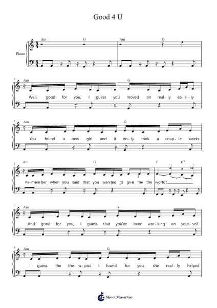Good 4 U Sheet Music by Olivia Rodrigo-Arr.Nanzie