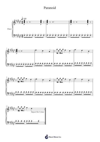 Paranoid Sheet Music by Kanye West-Arr.Cleflower Turcah