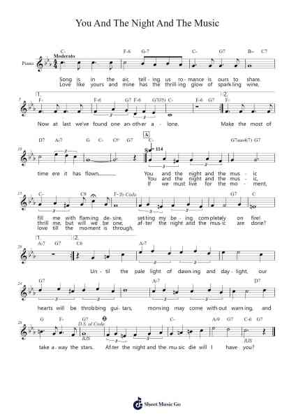You and the Night and the Music Sheet Music by Howard Dietz/Arthur Schwartz-Arr.Caewald Tabpritt
