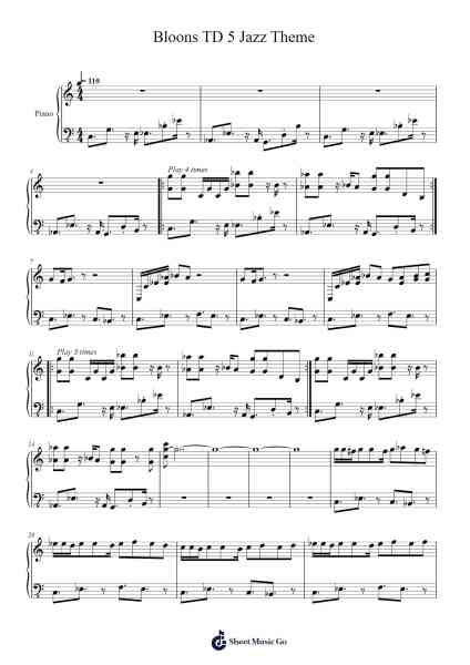 Bloons TD 5 Jazz Theme Sheet Music by Tim Haywood-Arr.Babberg Neriam