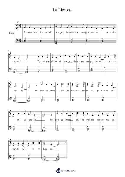 La Llorona Sheet Music by Chavela Vargas-Arr.Duttraine