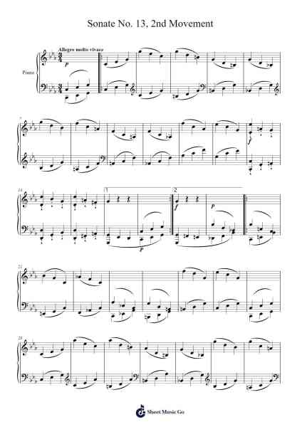 Sonate No. 13, 2nd Movement Sheet Music by Ludwig van Beethoven-Arr.Popgram Migcky