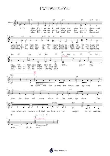 I Will Wait For You Sheet Music by Michel Legrand-Arr.Vicbuck Orboyle