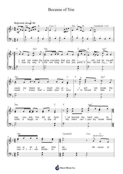 Because of You Sheet Music by Kelly Clarkson-Arr.Subill