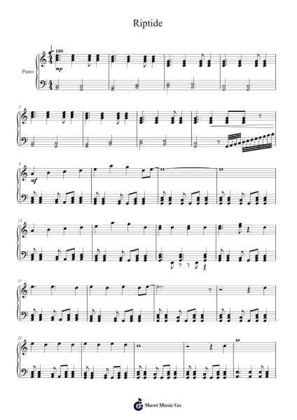 Riptide Sheet Music by Vance Joy-Arr.Stanwylde