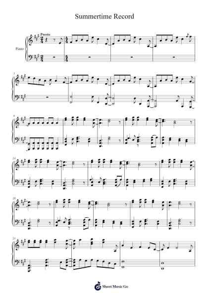 Summertime Record Sheet Music by じん-Arr.Deanlay Dulsnow